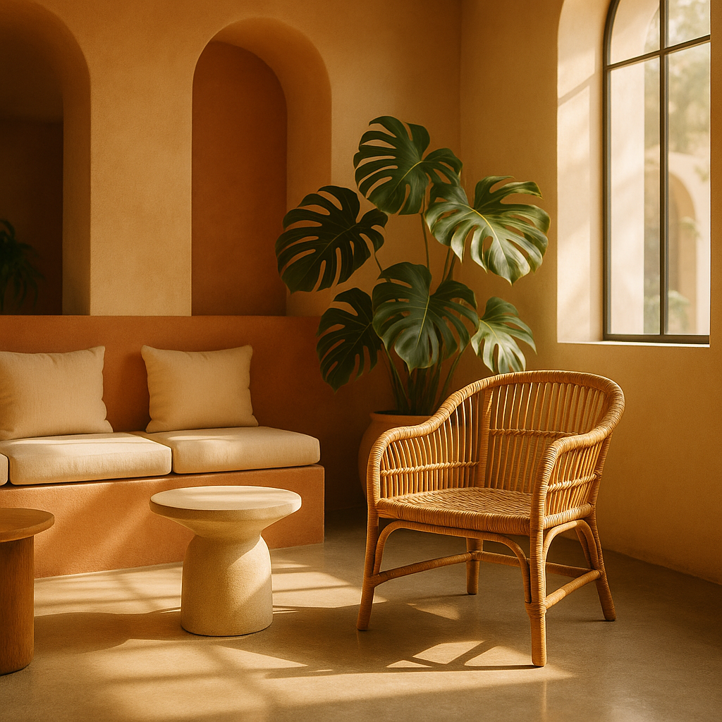 Lobby boutique con planta tropical